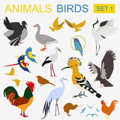 Birds icon set. Vector flat style