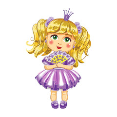 Cute little princess in a purple dress Vector.