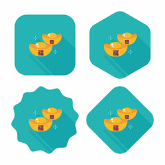 Chinese New Year flat icon with long shadow,eps10, Gold ingot wi