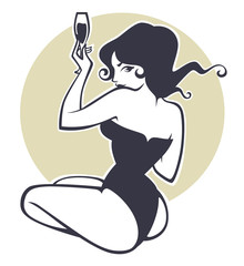 sexy pinup girl drinking champagne