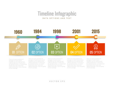 Timeline Infographic with diagrams, data options and text