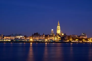 Fotobehang Night view over City of Antwerp © arvelius