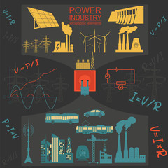 Power energy industry infographic, electric systems, set element