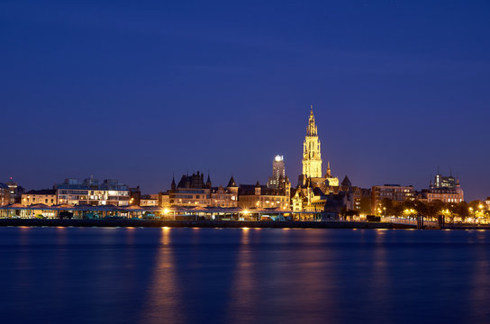 Night view over City of Antwerp