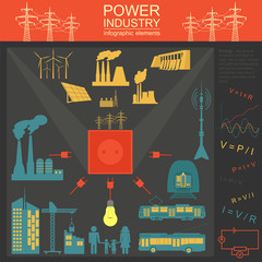 Power energy industry infographic, electric systems, set element