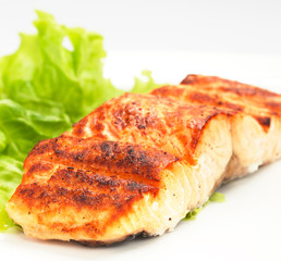 grilled salmon on white plate