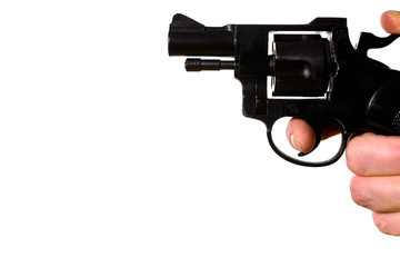 man shooting a handgun