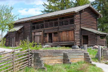 typical swedish  wooden house - farmhouse yard, stockholm