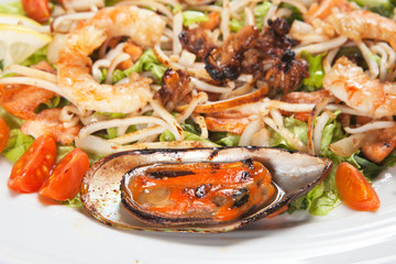 salad with salmon and seafood