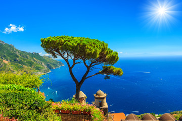 Summer landscape and ornamental garden,Ravello,Amalfi,Italy - obrazy, fototapety, plakaty