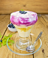 Dessert milk with blueberries in glassware