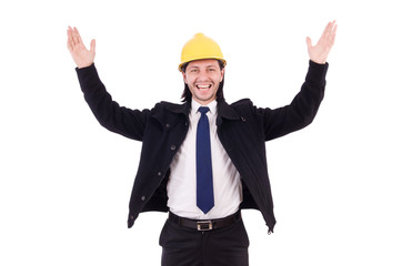 Young construction architect isolated on the white