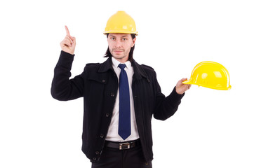 Young construction architect isolated on the white