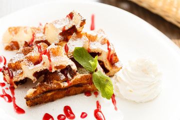 belgian waffle with whipped cream