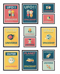 Space poster banner flat design background set, eps10