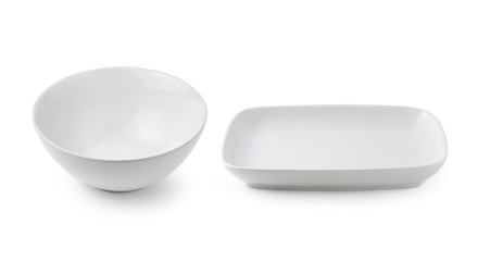 white ceramics plate and bowl isolated on white background