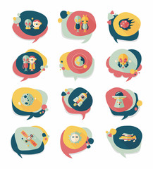Space speech bubble flat design background set, eps10