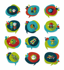 Space speech bubble flat design background set, eps10