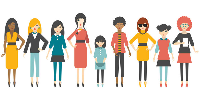 Group of flat women figure silhouette.