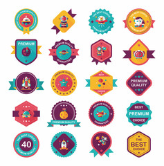 Space badge banner flat design background set, eps10