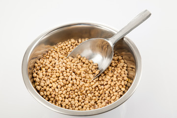 Soybeans with  transfer scoop and bowl