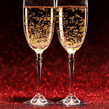 two glasses of champagne ready for christmas celebration