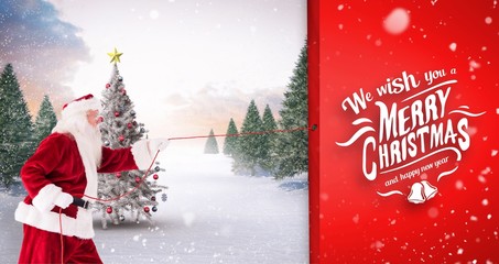 Composite image of santa claus pulling a rope