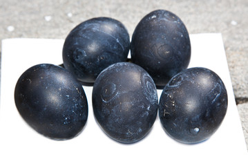 Five black boiled eggs in Hakone, Japan.
