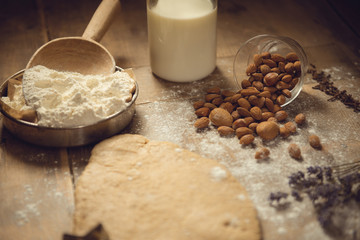 Fototapeta na wymiar Ingredients for cookie dough