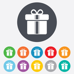 Gift box sign icon. Present symbol.