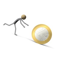 Männchen rennt hinter einer Euro-Münze her