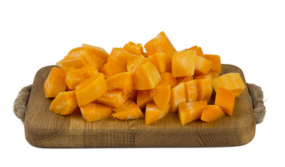 pieces of pumpkin on a cutting board