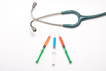 medical tool syringe with stethoscope
