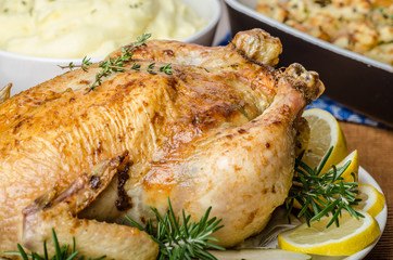 Feasting - stuffed roast chicken with herbs