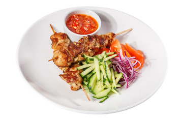  Skewers with vegetables and sauce