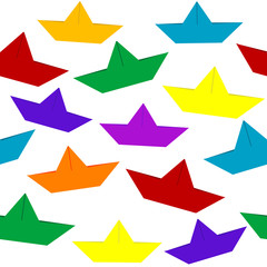 Seamless with colored paper boats