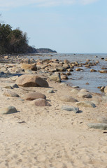 The big stones laying at the seashore in Latvia