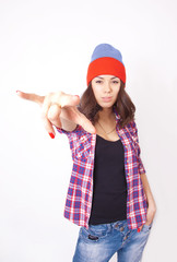 Obraz na płótnie Canvas Cute hipster teenage girl with beanie hat