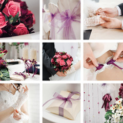 Wedding decorations collage, collage of nine wedding photos