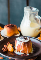 Cinnabon cinnamon buns with cream and cheese sauce