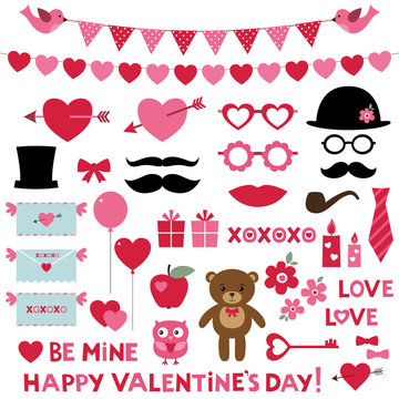 Valentine’s Day set - photo booth props and design elements