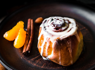 Cinnabon cinnamon rolls and mandarin and cream sauce