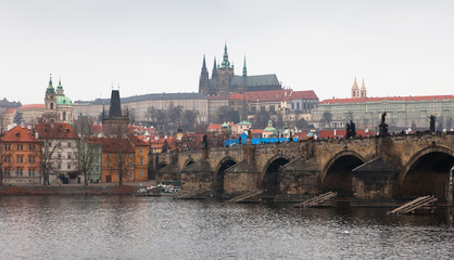 Naklejka premium Charles bridge. Cityscape of Prague.