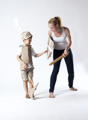 medieval knight child with mother