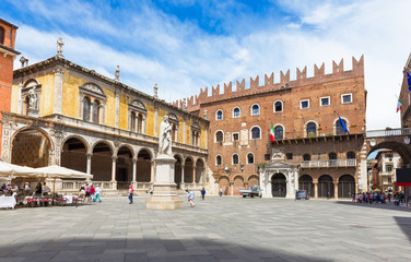 Piazza dei Signori with statue of Dante in Verona. Italy - obrazy, fototapety, plakaty