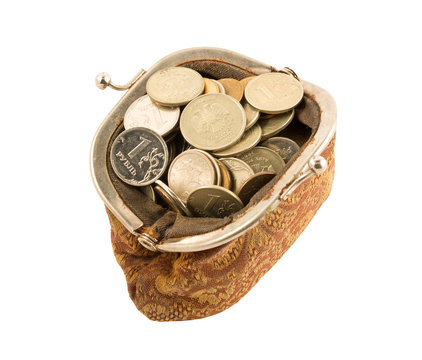 coins in the vintage purse