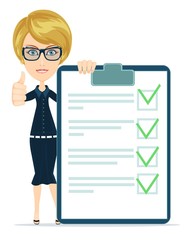 Businesswoman or Teacher Holding a Paper With Green Flags,