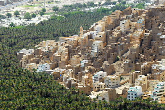 View to the city of Seiyun, Hadramaut valley, Yemen.