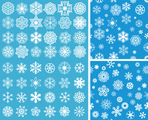 2 Snowflakes Seamless Background with snowflakes set