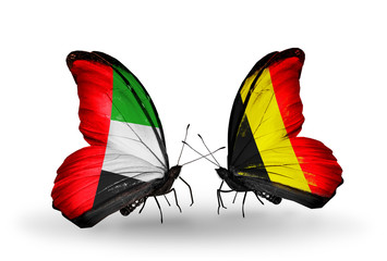 Two butterflies with flags UAE and Belgium